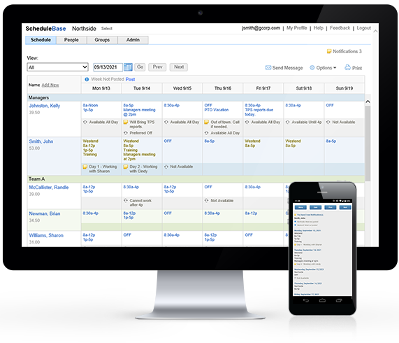 Online Employee Scheduling Software for desktop, tablet and mobile users